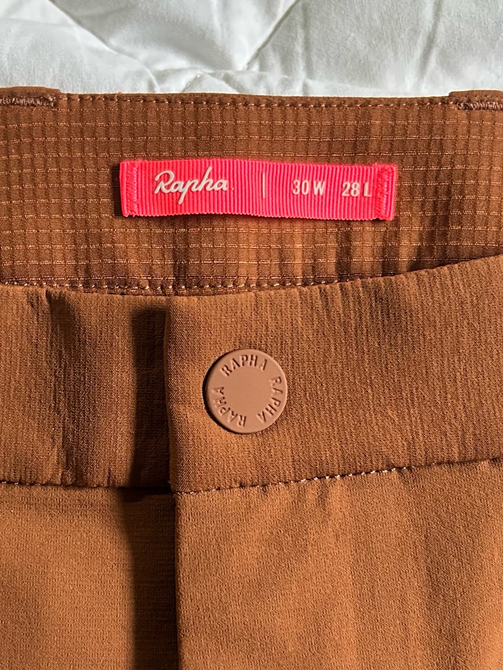 Rapha Rust Brown Trousers High vis. pink accents and reflective logo.